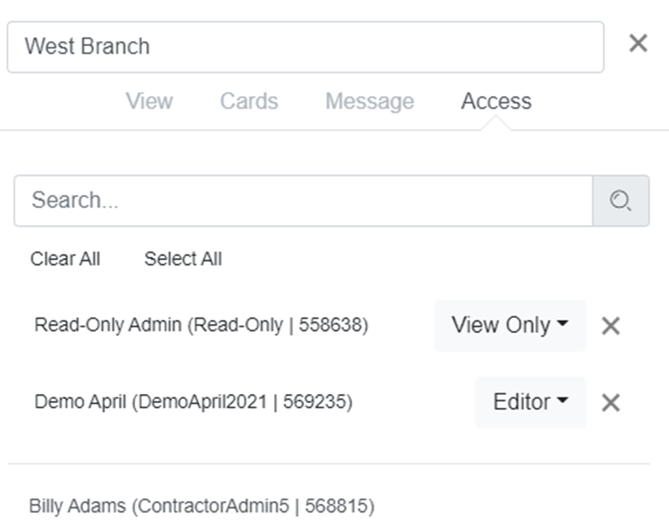 ITS Live access permissions settings